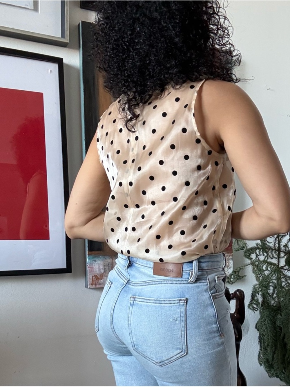 Rachel Zoe Cream Polka Dot Tie-Neck Sleeveless - Picture 3 of 5